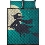 Full Moon Halloween Flying Witch Print Quilt Bed Set