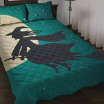 Full Moon Halloween Flying Witch Print Quilt Bed Set