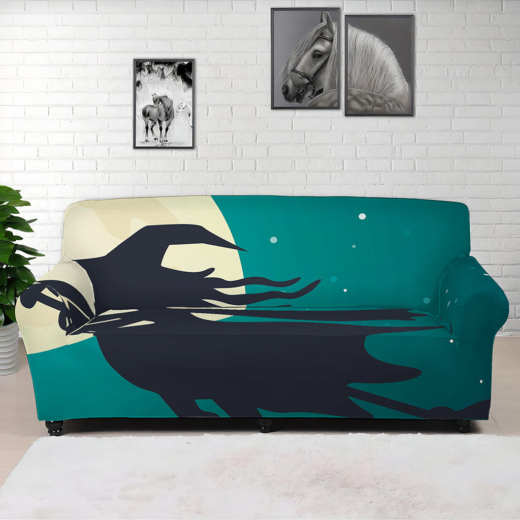 Full Moon Halloween Flying Witch Print Sofa Cover