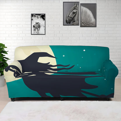 Full Moon Halloween Flying Witch Print Sofa Cover