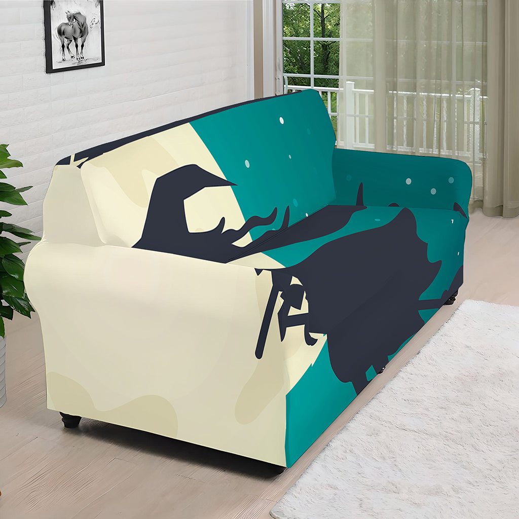 Full Moon Halloween Flying Witch Print Sofa Cover