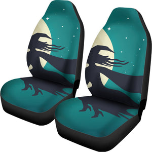 Full Moon Halloween Flying Witch Print Universal Fit Car Seat Covers