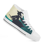 Full Moon Halloween Flying Witch Print White High Top Shoes