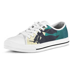 Full Moon Halloween Flying Witch Print White Low Top Shoes