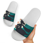 Full Moon Halloween Flying Witch Print White Slide Sandals