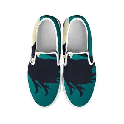 Full Moon Halloween Flying Witch Print White Slip On Shoes