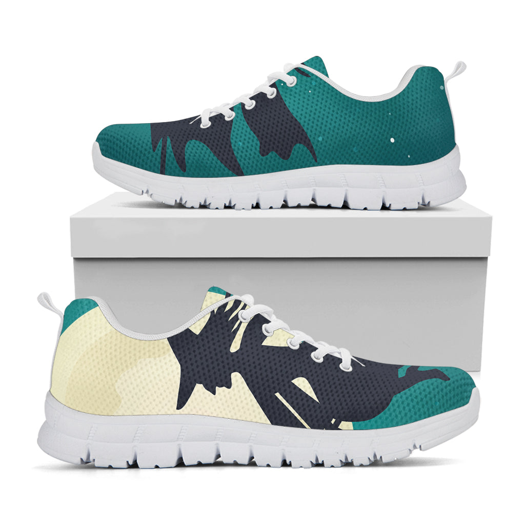 Full Moon Halloween Flying Witch Print White Sneakers