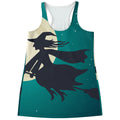Full Moon Halloween Flying Witch Print Women's Racerback Tank Top