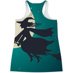 Full Moon Halloween Flying Witch Print Women's Racerback Tank Top