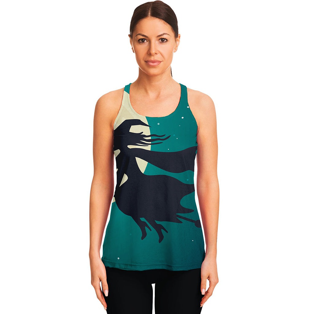 Full Moon Halloween Flying Witch Print Women's Racerback Tank Top