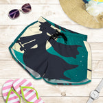 Full Moon Halloween Flying Witch Print Women's Shorts