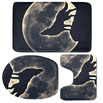 Full Moon Howling Wolf Print 3 Piece Bath Mat Set