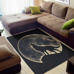 Full Moon Howling Wolf Print Area Rug