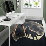 Full Moon Howling Wolf Print Area Rug