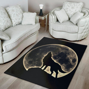 Full Moon Howling Wolf Print Area Rug