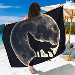 Full Moon Howling Wolf Print Beach Sarong Wrap