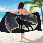 Full Moon Howling Wolf Print Beach Sarong Wrap