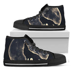 Full Moon Howling Wolf Print Black High Top Shoes