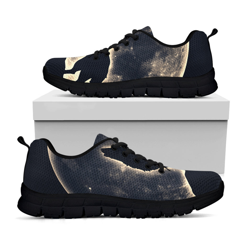 Full Moon Howling Wolf Print Black Sneakers