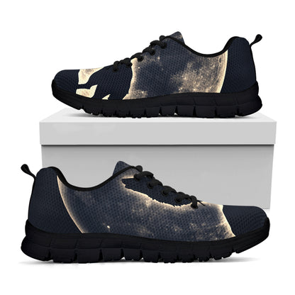 Full Moon Howling Wolf Print Black Sneakers