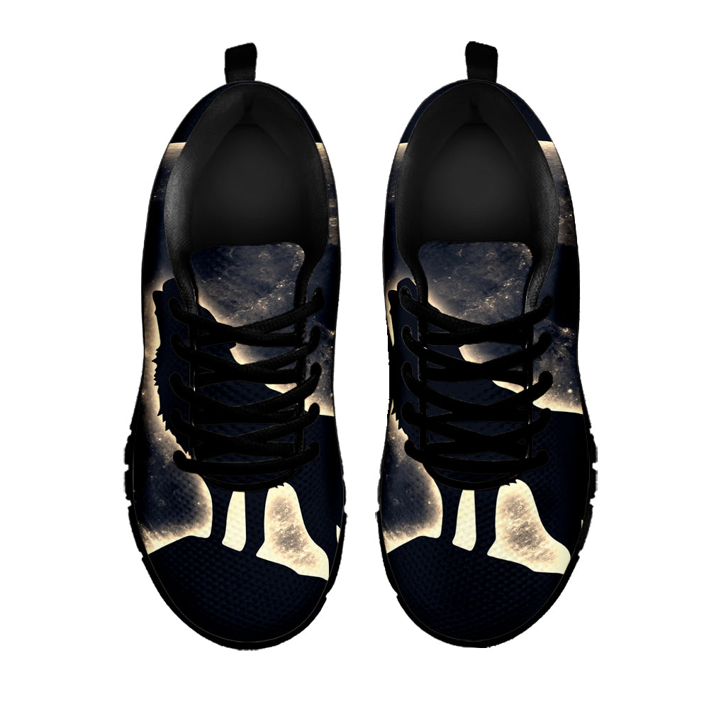 Full Moon Howling Wolf Print Black Sneakers
