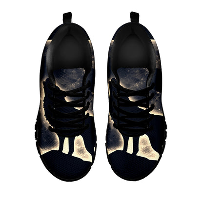 Full Moon Howling Wolf Print Black Sneakers