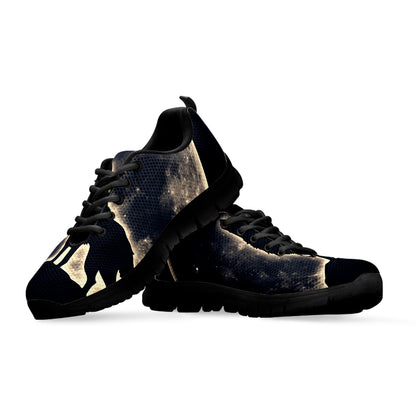 Full Moon Howling Wolf Print Black Sneakers