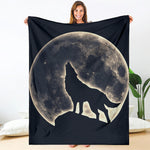 Full Moon Howling Wolf Print Blanket