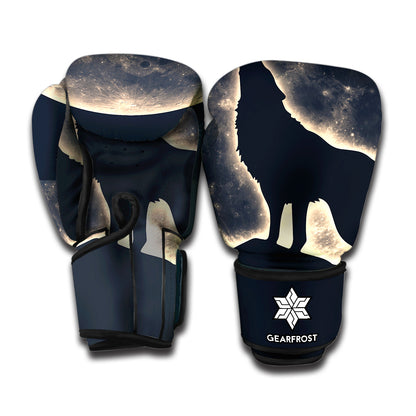 Full Moon Howling Wolf Print Boxing Gloves