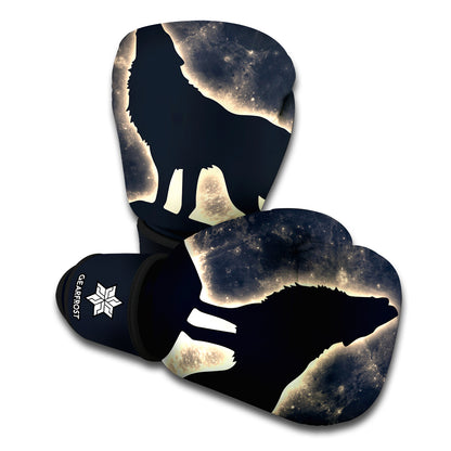 Full Moon Howling Wolf Print Boxing Gloves