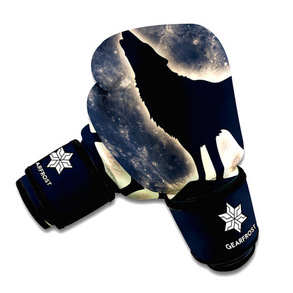 Full Moon Howling Wolf Print Boxing Gloves