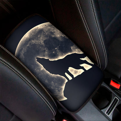 Full Moon Howling Wolf Print Car Center Console Cover