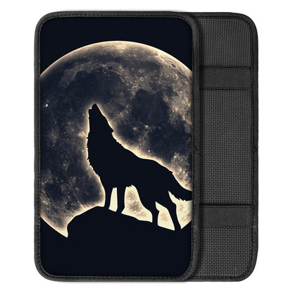 Full Moon Howling Wolf Print Car Center Console Cover