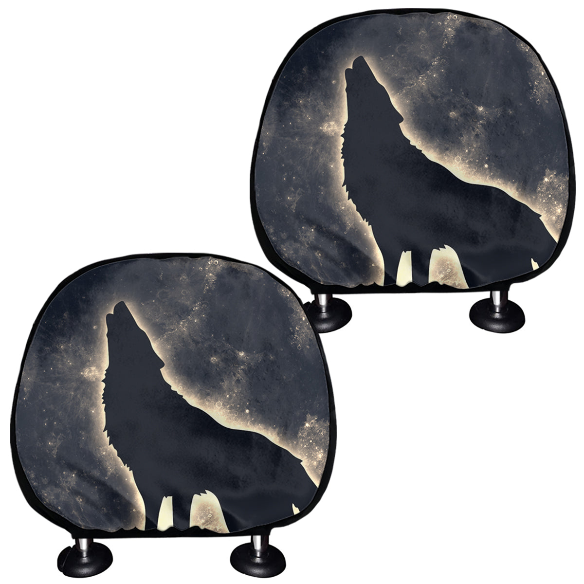 Full Moon Howling Wolf Print Car Headrest Covers