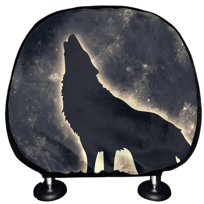 Full Moon Howling Wolf Print Car Headrest Covers
