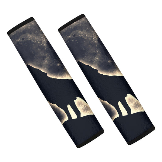 Full Moon Howling Wolf Print Car Seat Belt Covers