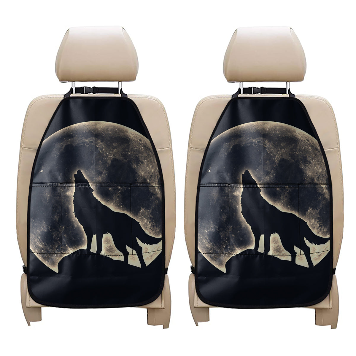 Full Moon Howling Wolf Print Car Seat Organizers