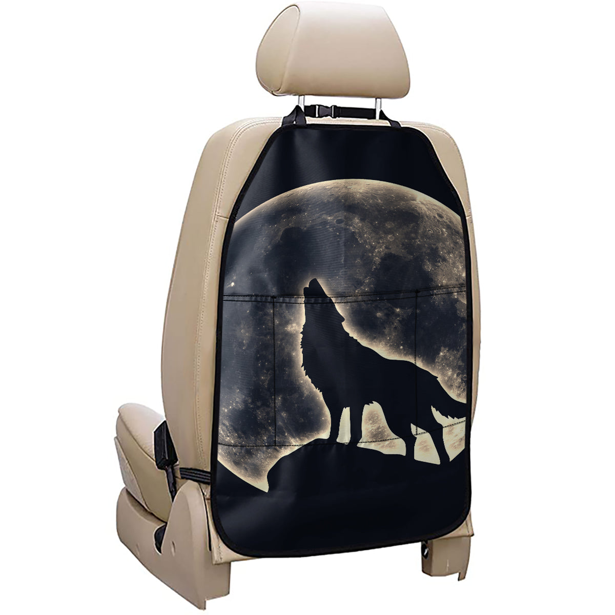 Full Moon Howling Wolf Print Car Seat Organizers