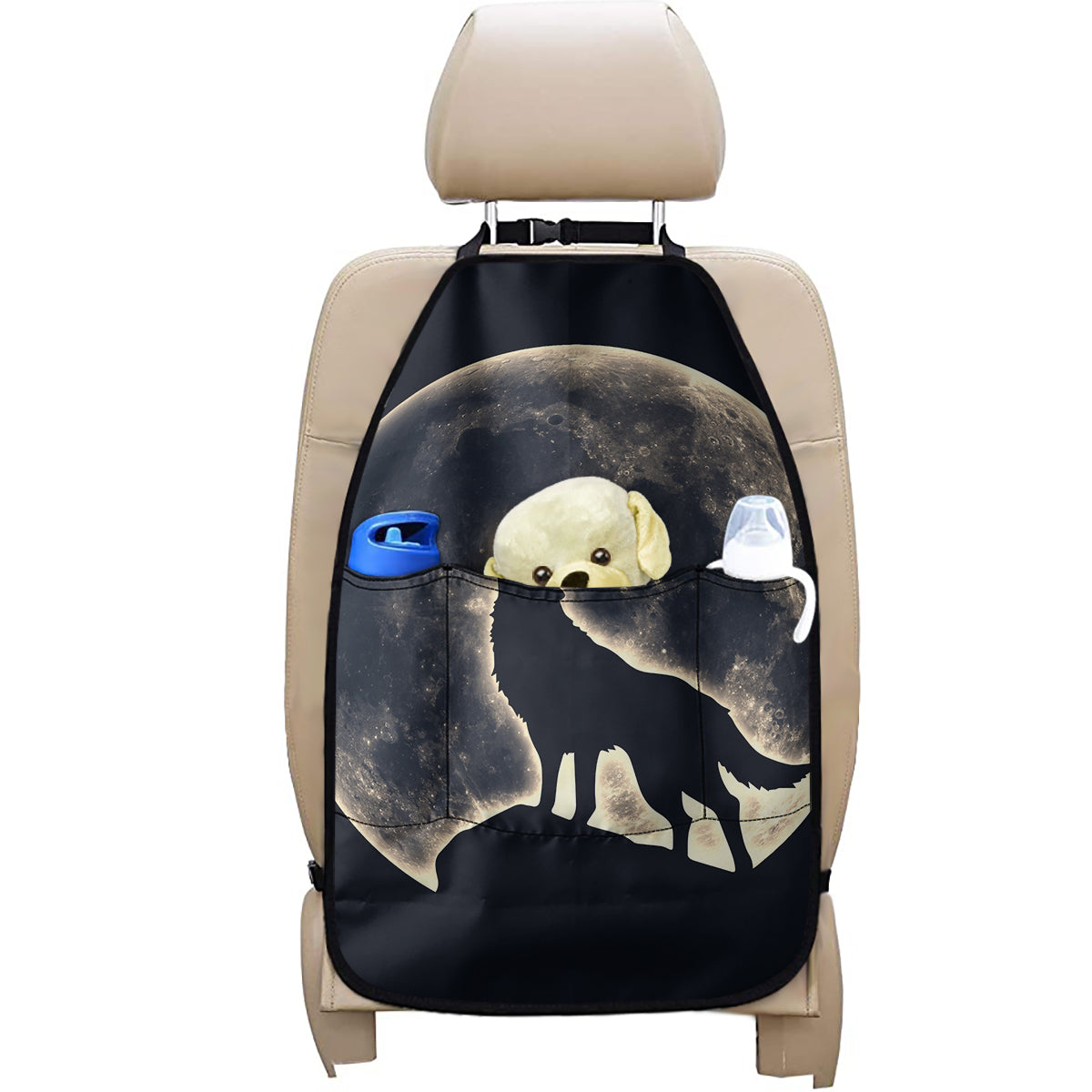 Full Moon Howling Wolf Print Car Seat Organizers