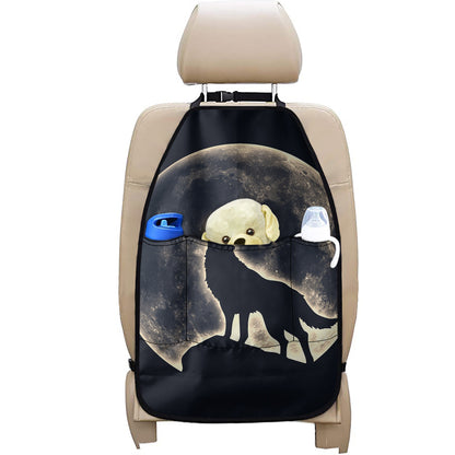Full Moon Howling Wolf Print Car Seat Organizers