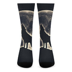 Full Moon Howling Wolf Print Crew Socks