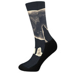 Full Moon Howling Wolf Print Crew Socks