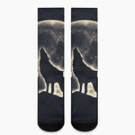 Full Moon Howling Wolf Print Crew Socks