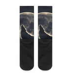 Full Moon Howling Wolf Print Crew Socks