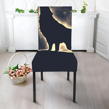 Full Moon Howling Wolf Print Dining Chair Slipcover