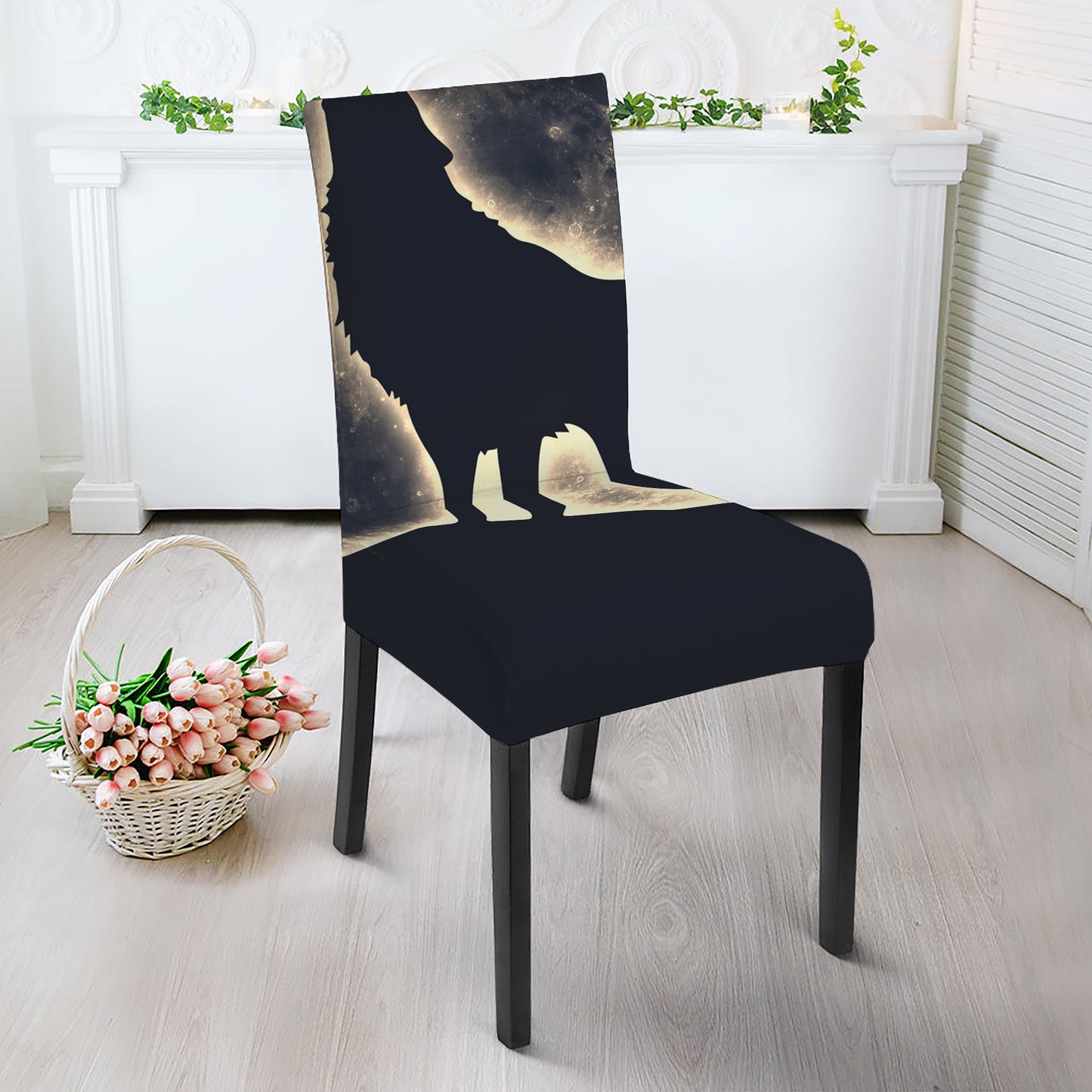 Full Moon Howling Wolf Print Dining Chair Slipcover