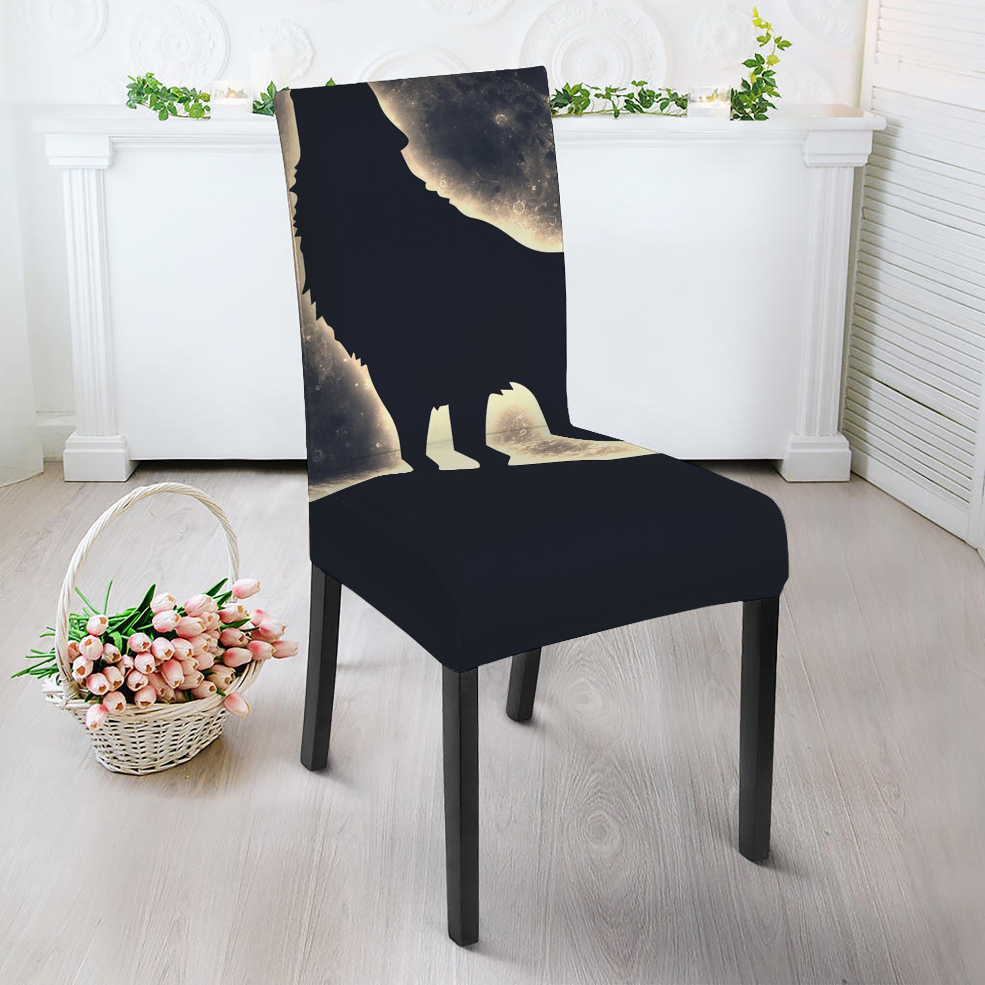 Full Moon Howling Wolf Print Dining Chair Slipcover