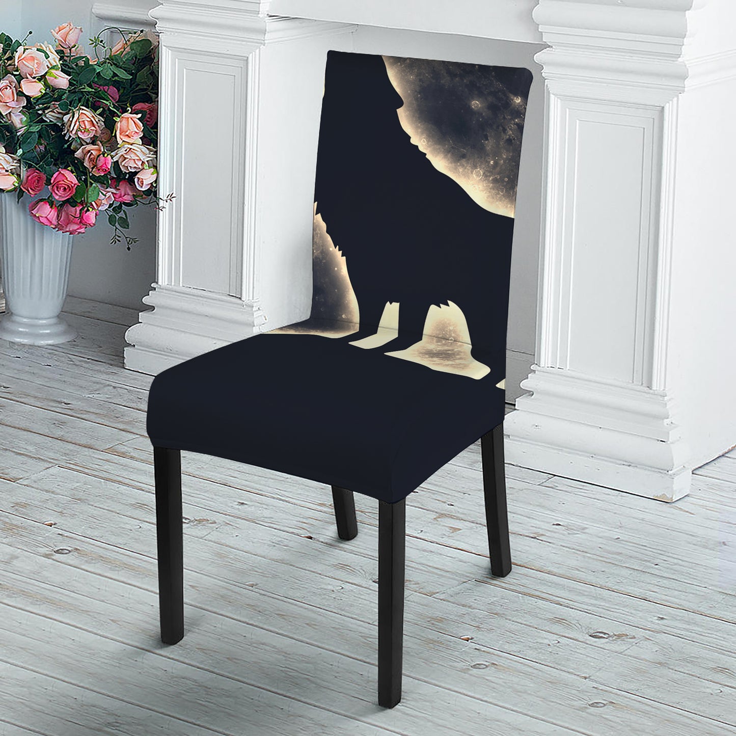 Full Moon Howling Wolf Print Dining Chair Slipcover