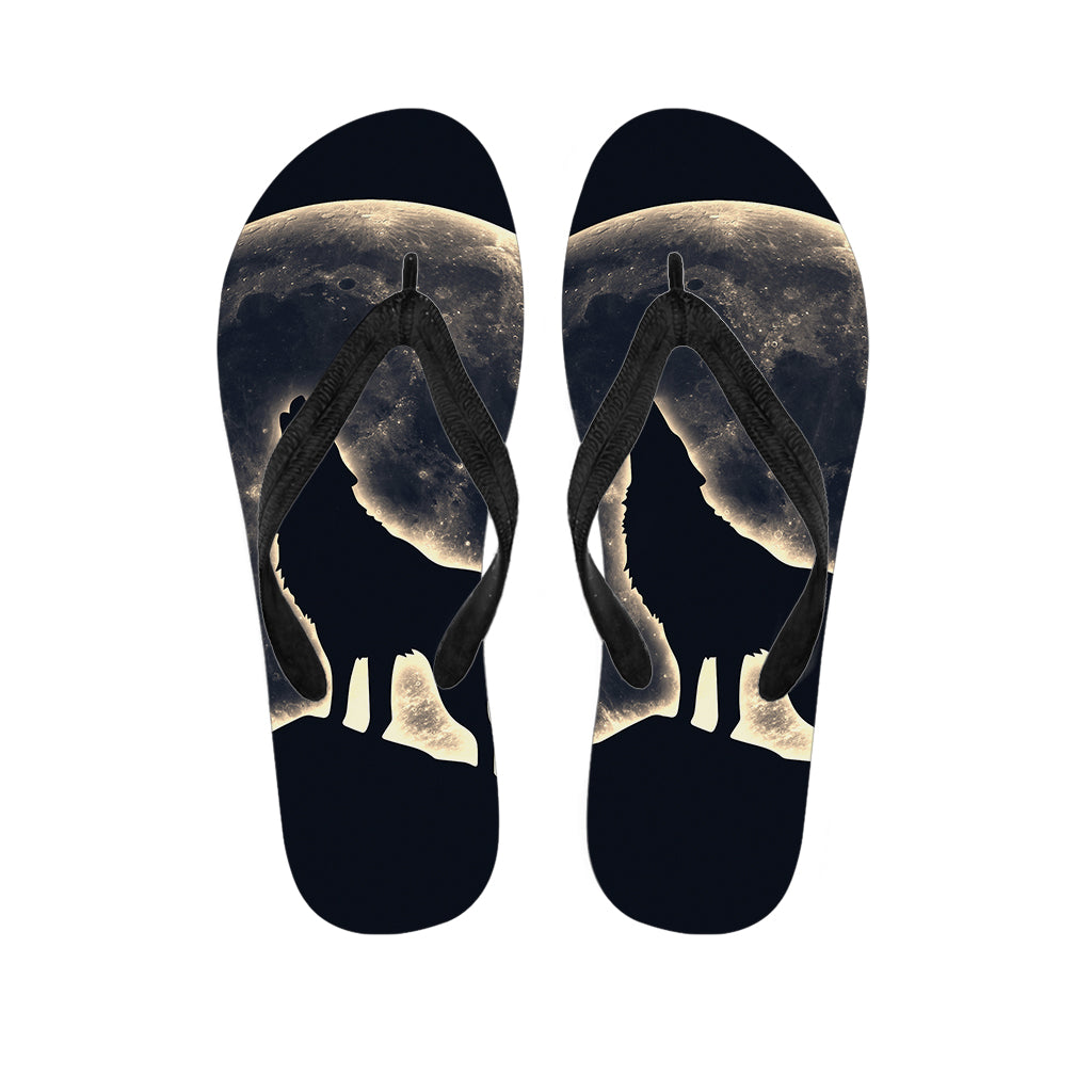 Full Moon Howling Wolf Print Flip Flops