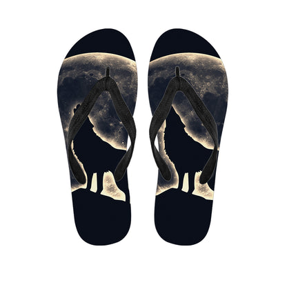 Full Moon Howling Wolf Print Flip Flops